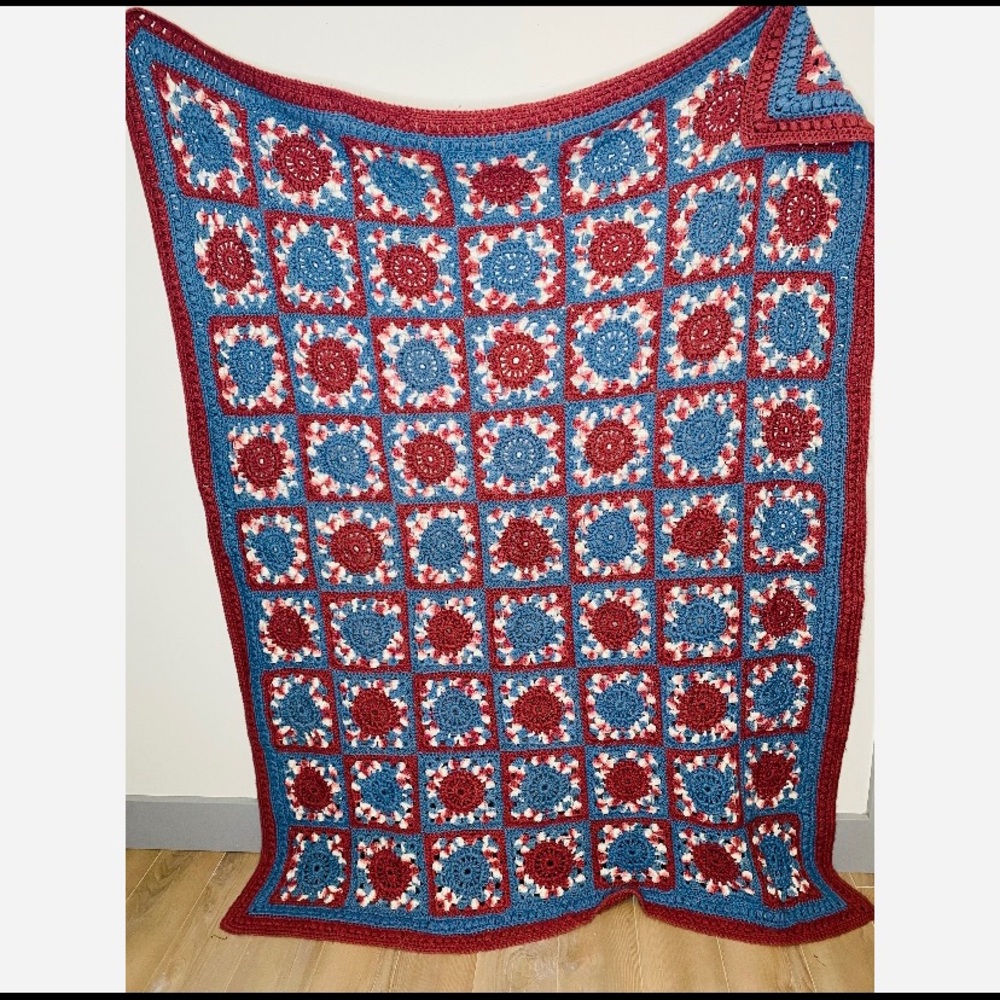 Vintage Granny Square Afghan Blanket Large crochet